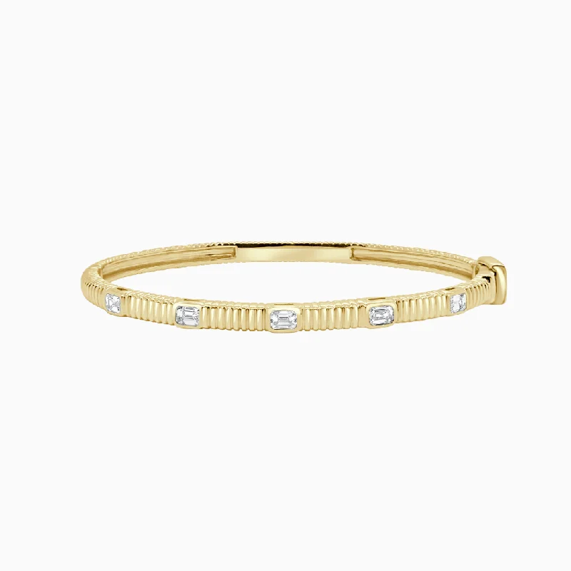 Circular link bracelets-Emerald Cut Diamond & Grooved Bangle