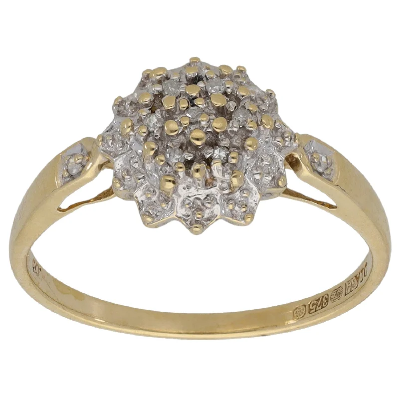 Pentagon shape rings-9ct Gold 0.05ct Diamond Cluster Ring Size R