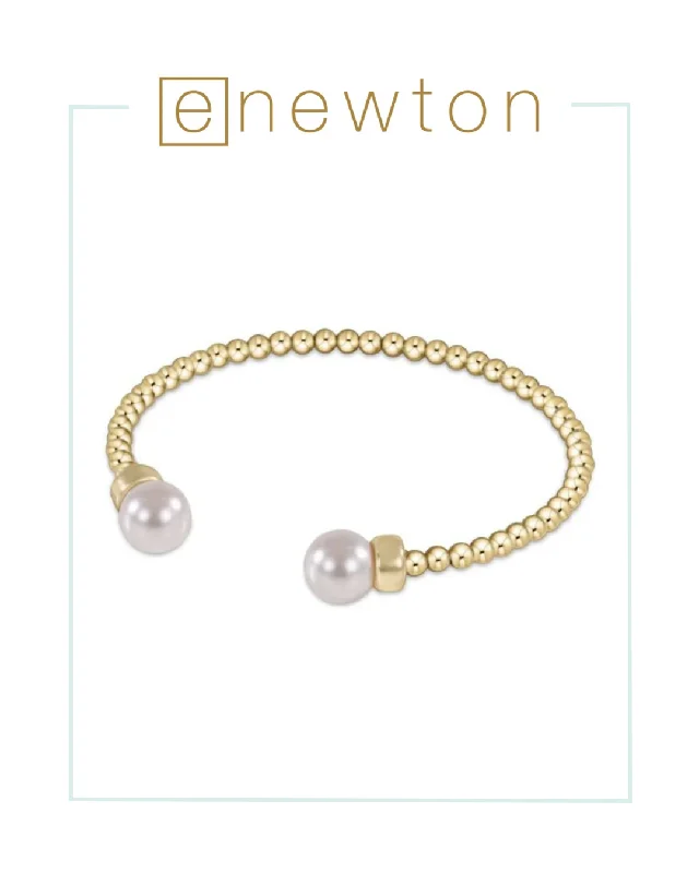 Frosted bead bracelets-E Newton Classic Gold 3mm Bead Cuff - Pearl