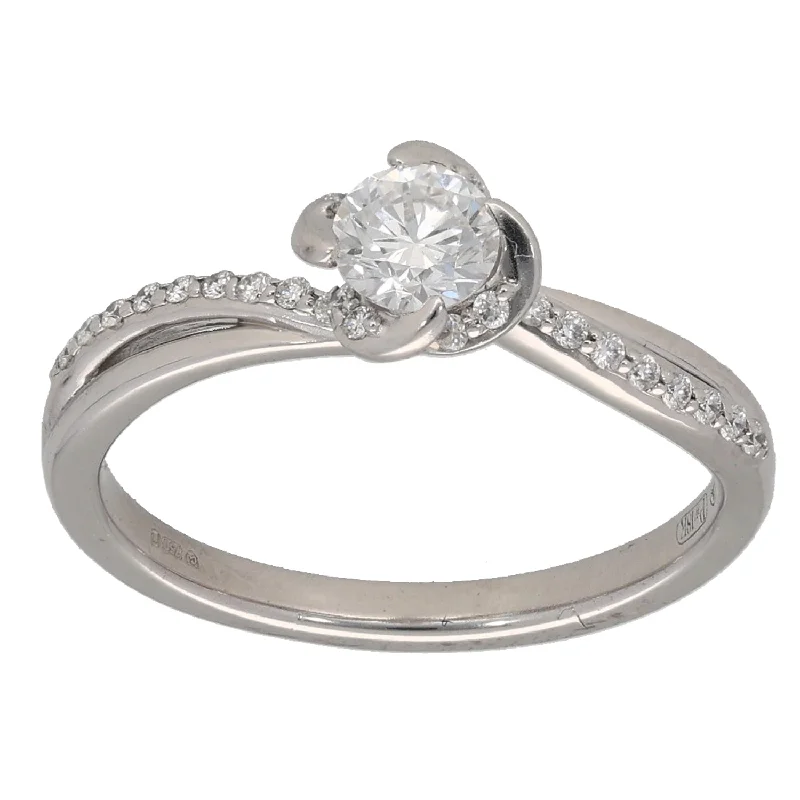 Natural wood rings-18ct White Gold 0.40ct Diamond Solitaire Ring With Accent Stones Size K