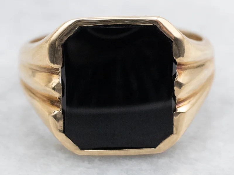 Ladybug rings-Gold Men's Mid-Century Black Onyx Ring