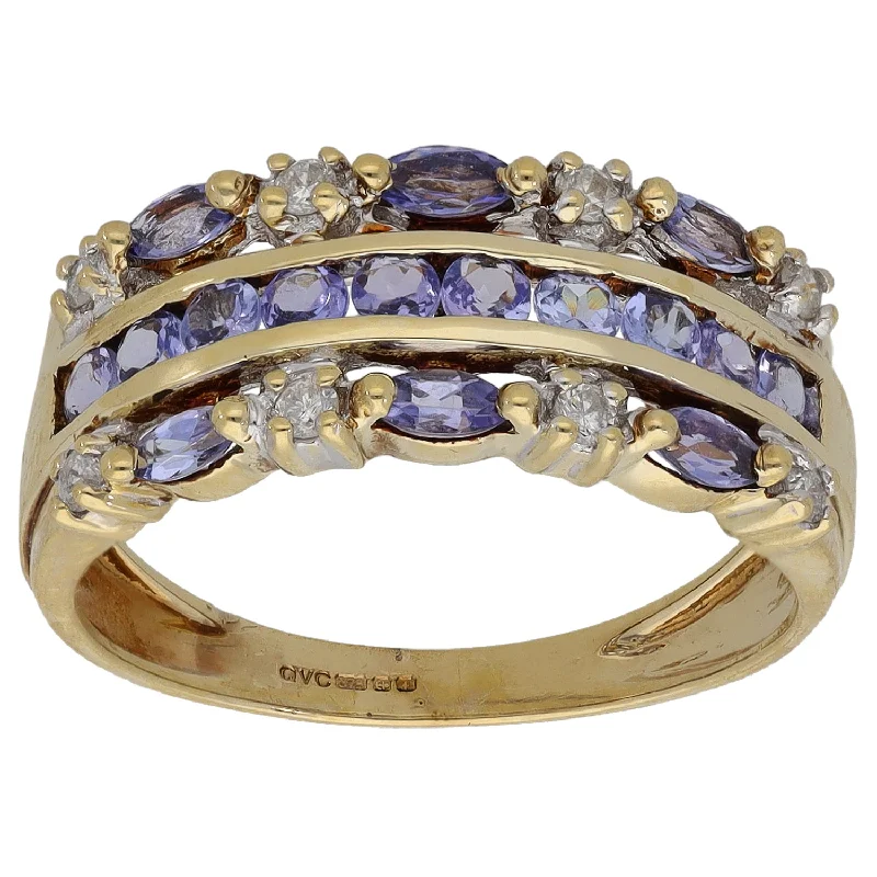 Artistic shape rings-9ct Gold 0.08ct Diamond & Tanzanite Dress/Cocktail Ring Size P