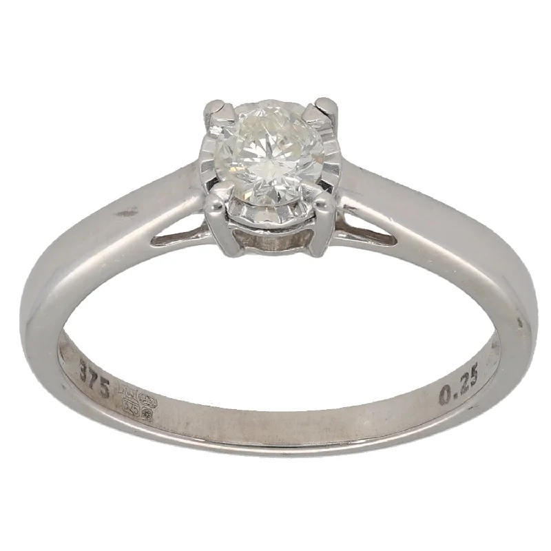 Plated silver rings-9ct White Gold 0.25ct Diamond Solitaire Ring Size L