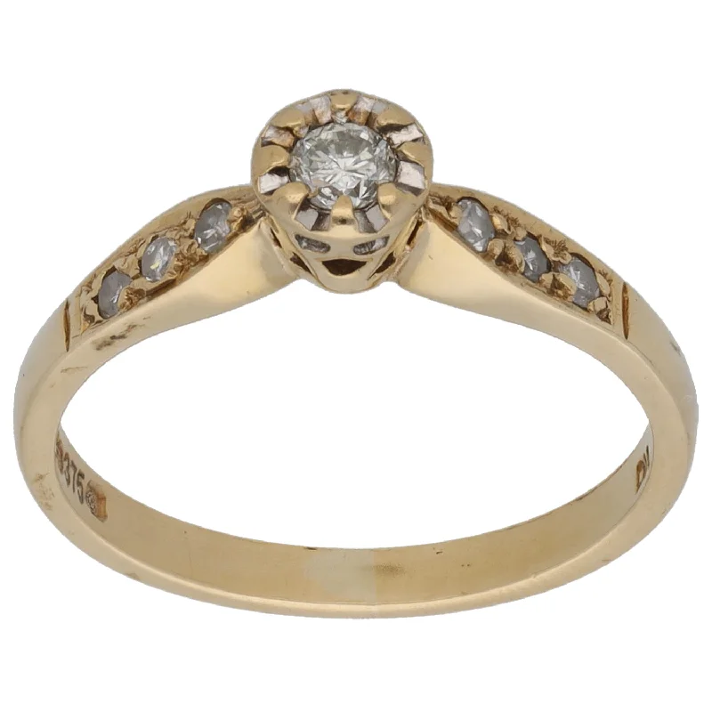 Dot design rings-9ct Gold 0.20ct Diamond Solitaire Ring With Accent Stones Size L