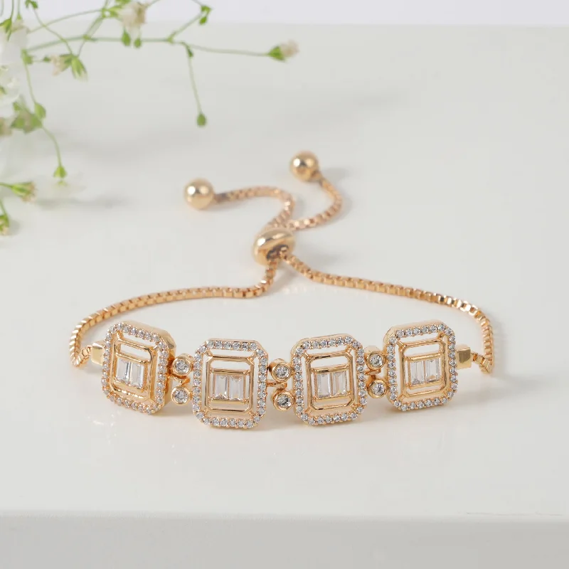 Retro lock bracelets-Beautiful art deco cz diamond free size barcelet