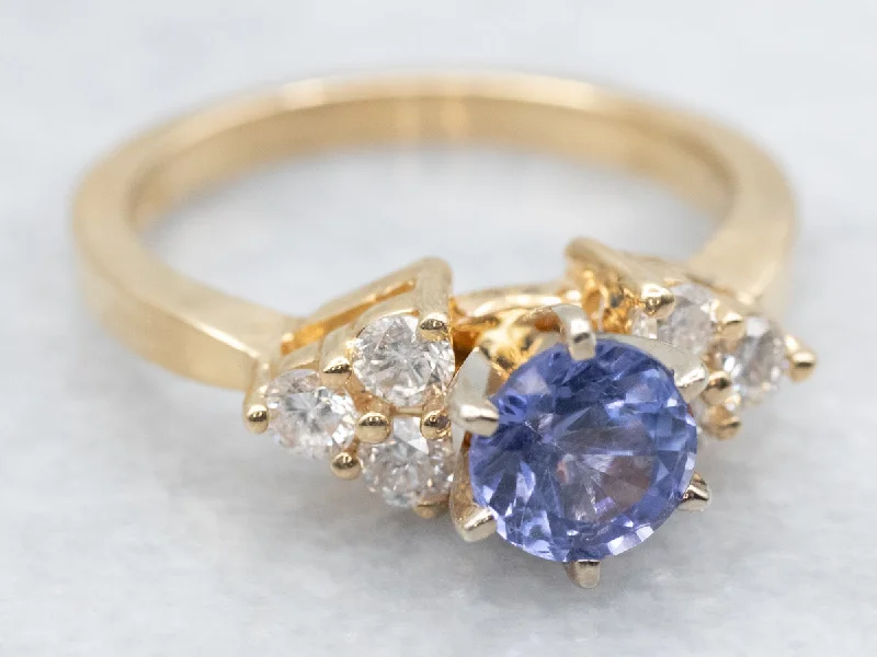 Retro deco rings-Pretty Sapphire and Diamond Engagement Ring