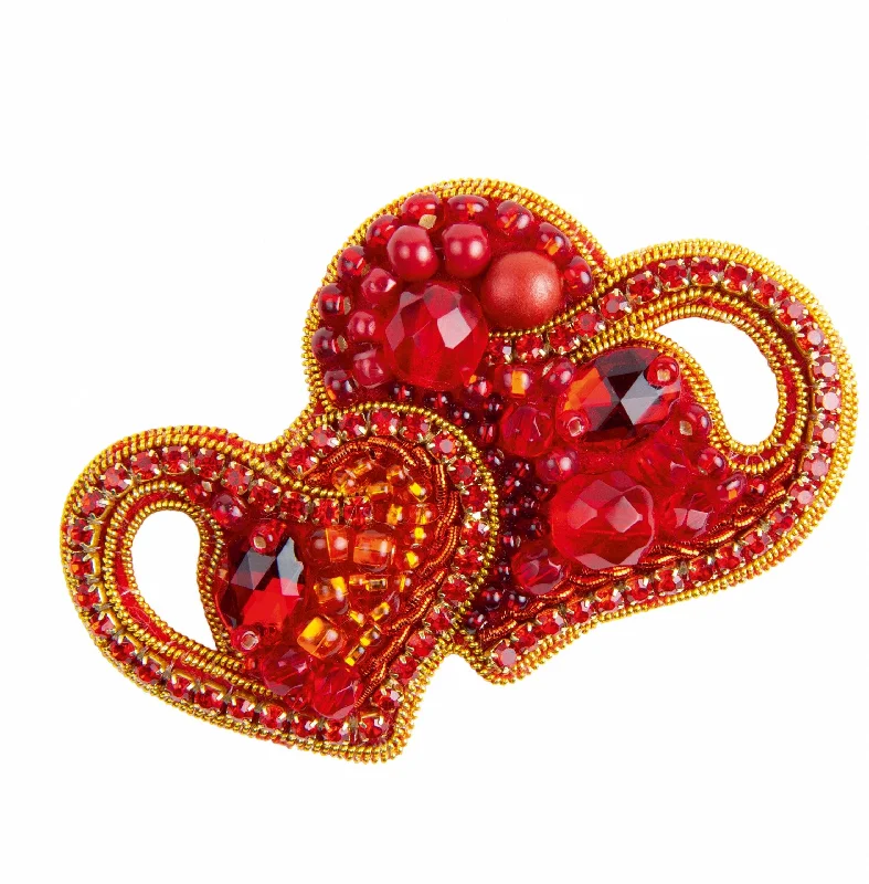 Threaded lace brooches-BP-342C Beadwork kit for creating brooch Crystal Art "Hearts"