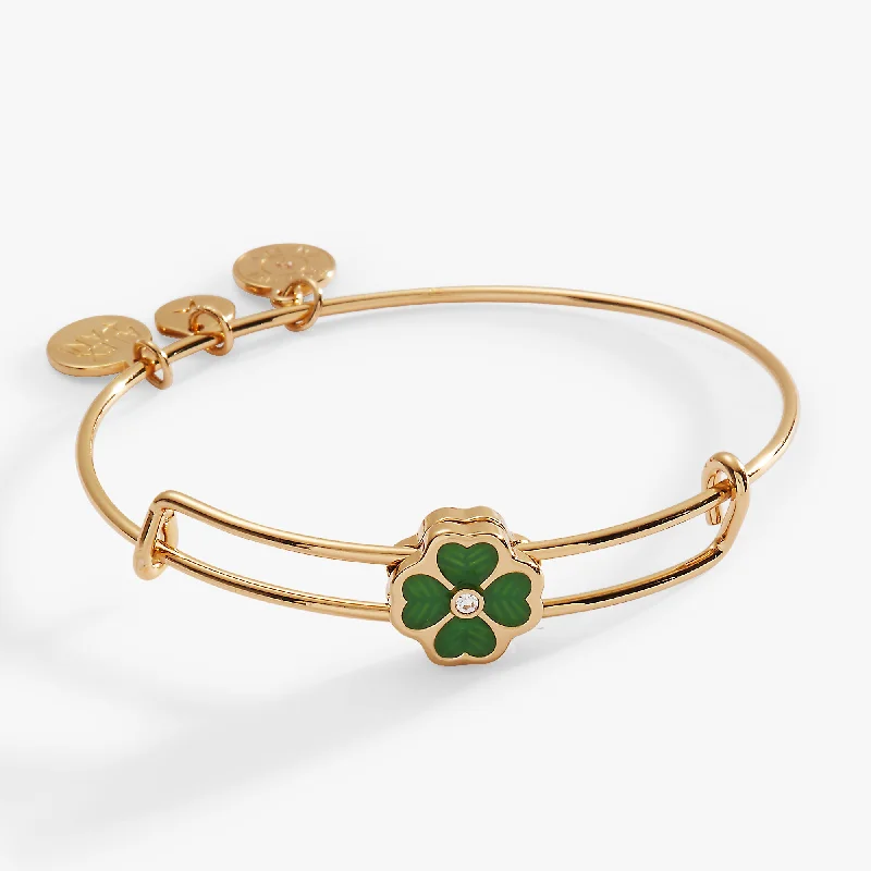 Thick gem bangles-Four-Leaf Clover Slider Charm Bangle