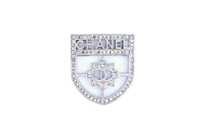 Ruby floral brooches-NIB Chanel Classic Crest Shield Logo Brooch A85908 Crystals SHW