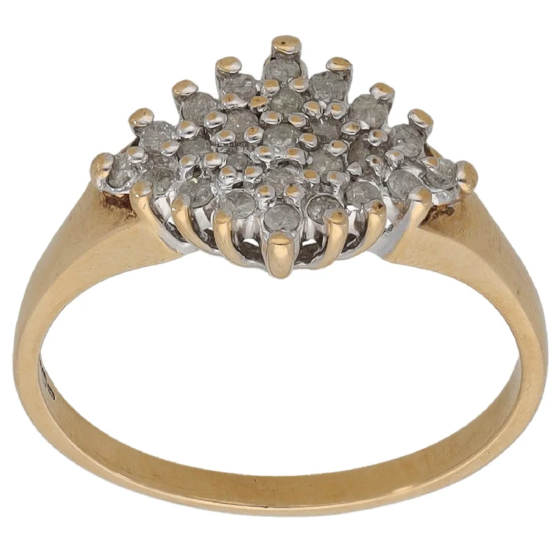 Flexible open rings-9ct Gold 0.25ct Diamond Cluster Ring Size P