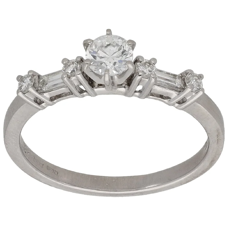 Open band rings-18ct White Gold 0.46ct Diamond Solitaire Ring With Accent Stones Size M