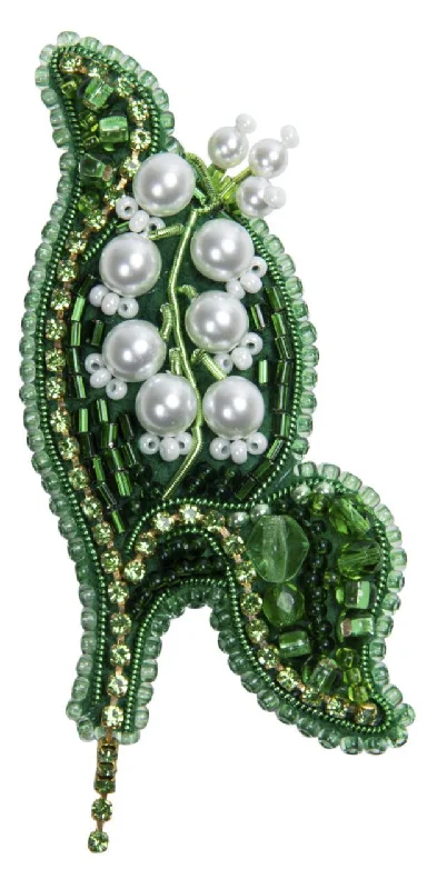 Stone-wrapped brooches-Beadwork kit for creating brooch Crystal Art Lily of the valley BP-343C