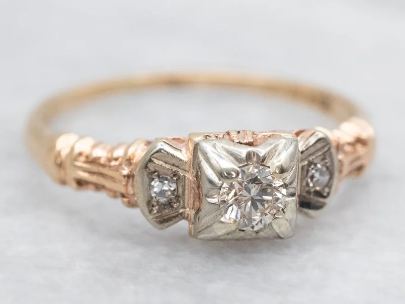 Hand-carved rings-Retro Diamond Engagement Ring