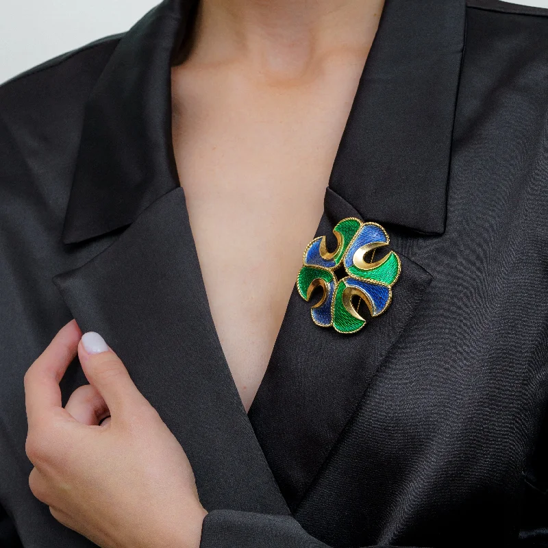 Sleek pin brooches-Vintage Trifari Enamel Brooch