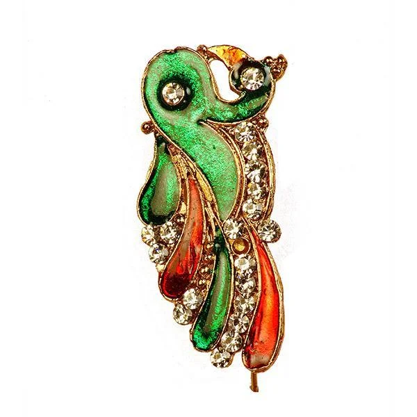 Tidal wave brooches-Kriaa Meenakari  Austrian Stone Stone Maroon & Green Saree Pin Brooch - 1500215