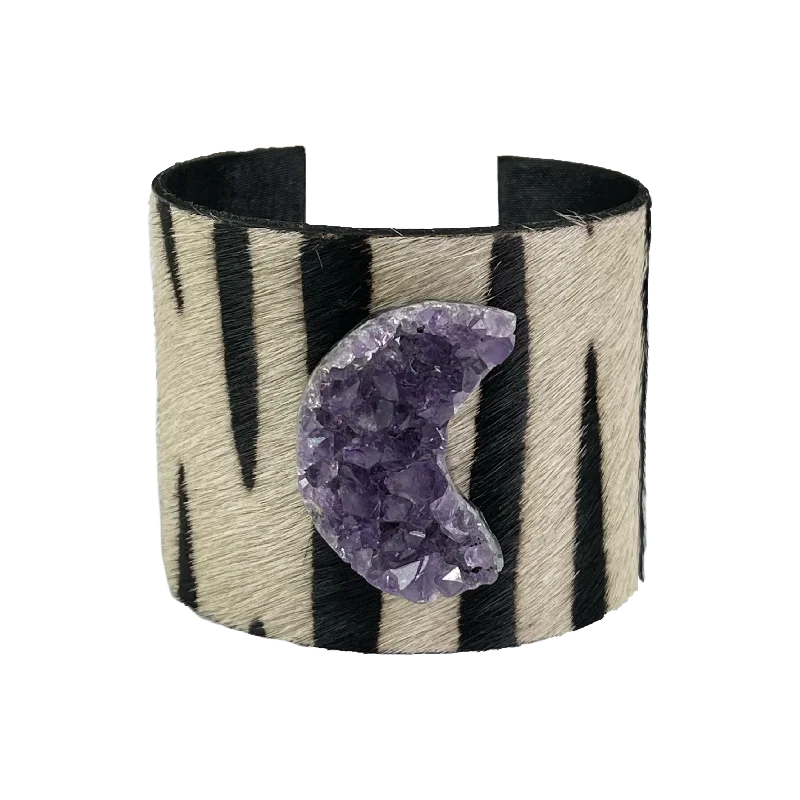 Stone layer bracelets-The Chasity Black and White Druzy Moon Cuff Collection