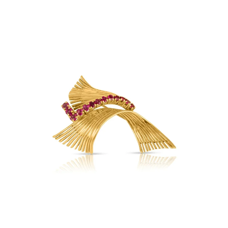 Knotted cord brooches-Vintage Gold and Ruby Brooch