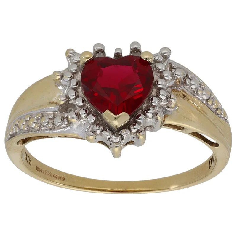 Tiny star rings-9ct Gold Man Made Ruby & 0.015ct Diamond Dress/Cocktail Ring Size L