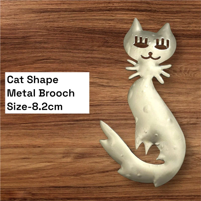 Freshwater pearl brooches-Silver Cat Shape Metal Brooch