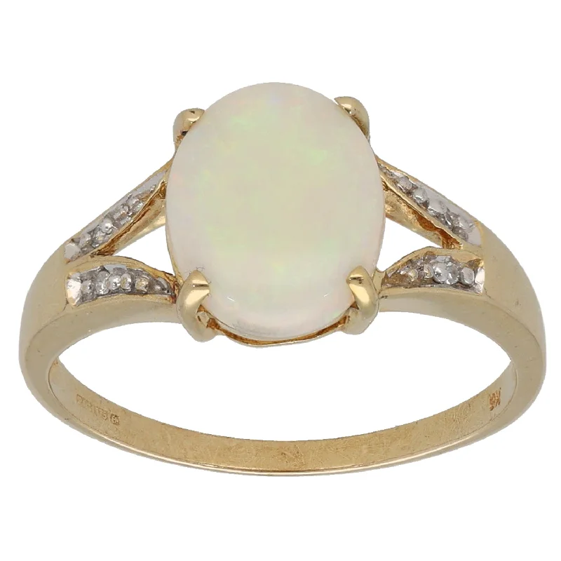 Garnet inlay rings-9ct Gold Opal & 0.02ct Diamond Dress/Cocktail Ring Size N