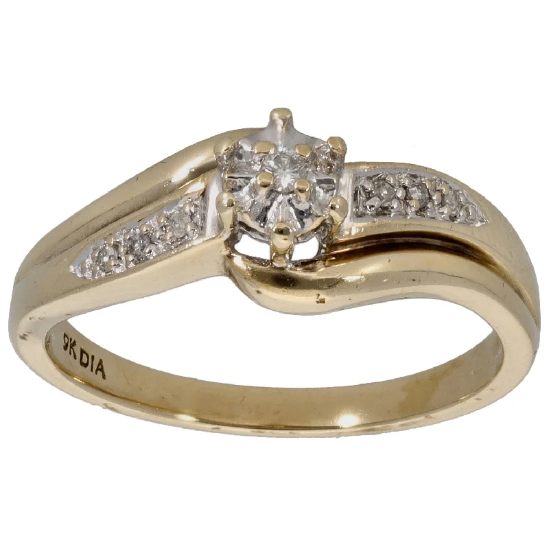 Crafted artisan rings-9ct Gold 0.05ct Diamond Solitaire Ring With Accent Stones Size R