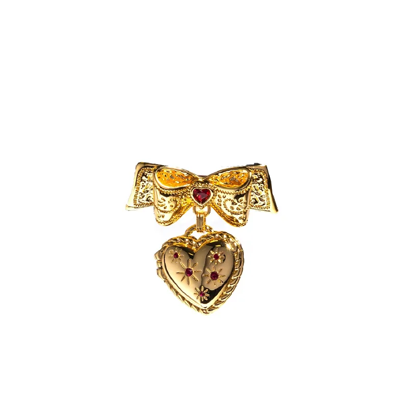 Frosted bead brooches-Newbridge Ruby Red Heart Locket Brooch, Gold