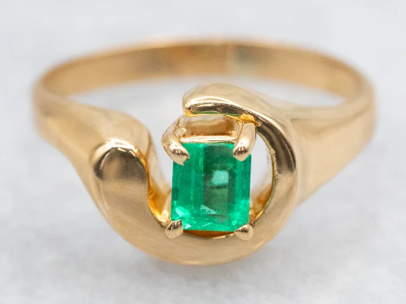 Ruby cut rings-Modernist Gold Emerald Solitaire Swirl Ring