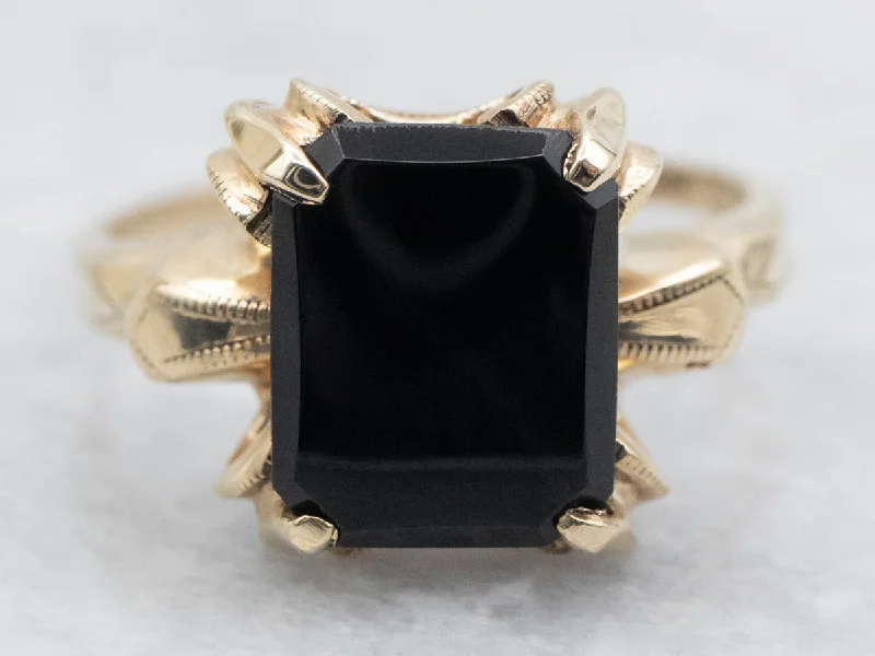 Freshwater pearl rings-Ladies Mid-Century Black Onyx and Gold Ring