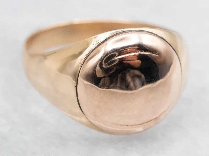 Round gem rings-Rosy Gold Plain Domed Signet Ring