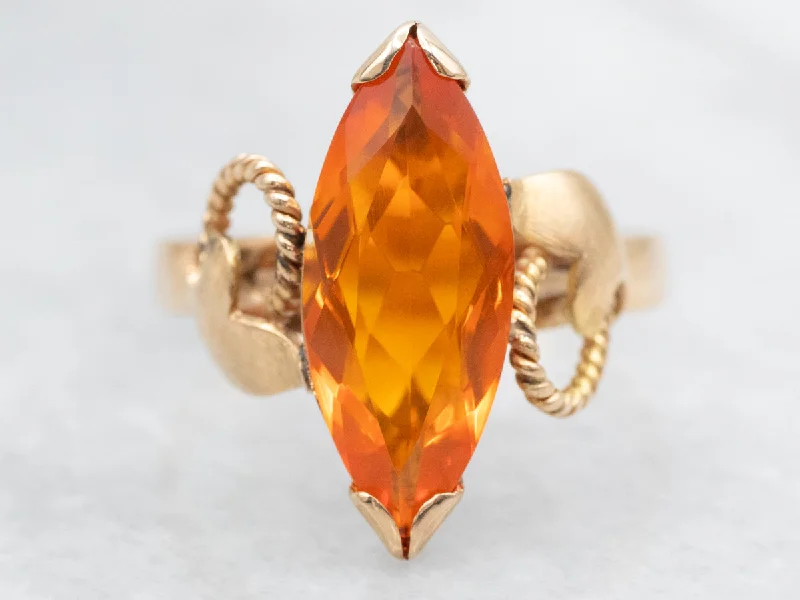 Celtic knot rings-Marquise Cut Fire Opal Ring in Vintage Gold Setting