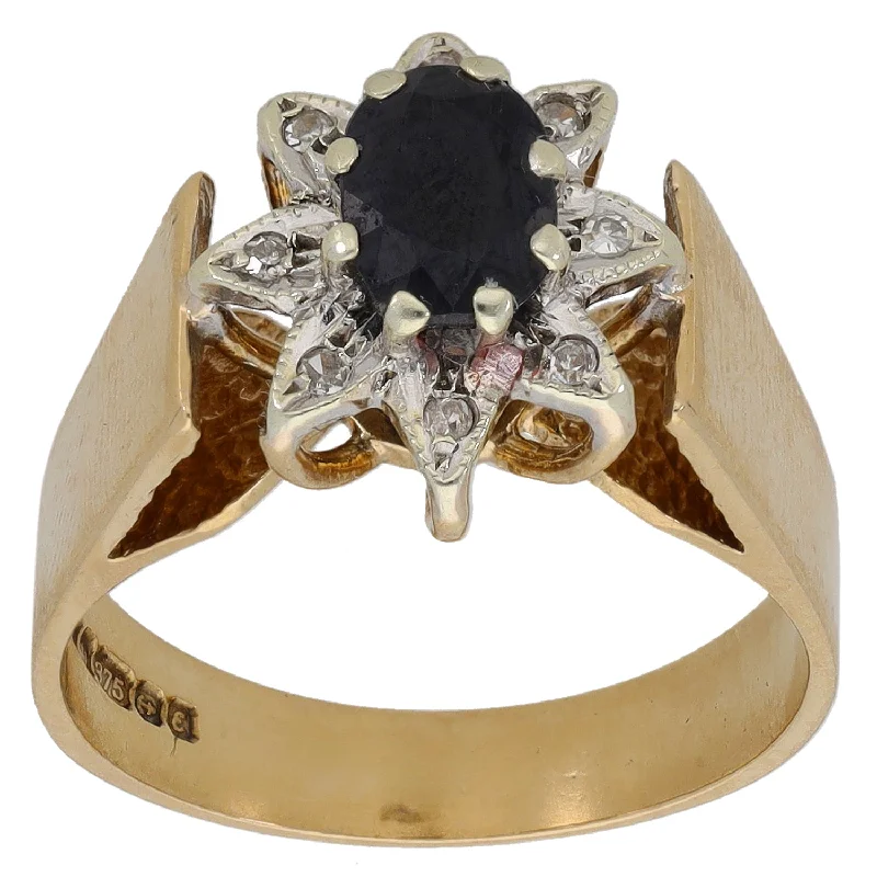 Multi-gem rings-9ct Gold Sapphire & 0.04ct Diamond Cluster Ring Size O