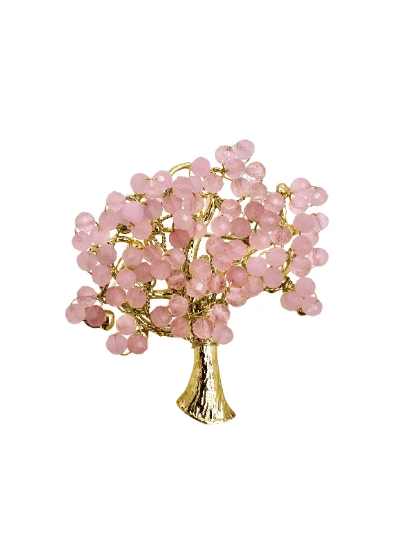 Wood grain brooches-Rose Quartz Tree Hand crafted Brooch LP001