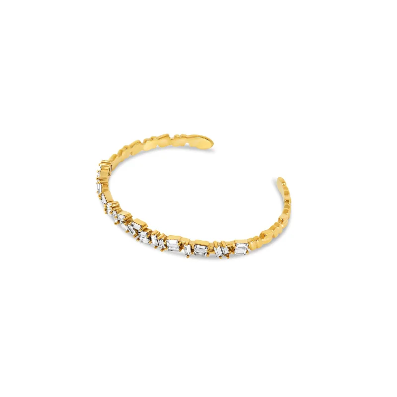 Natural form bracelets-Stone CZ Baguette Cut Bangle - Gold