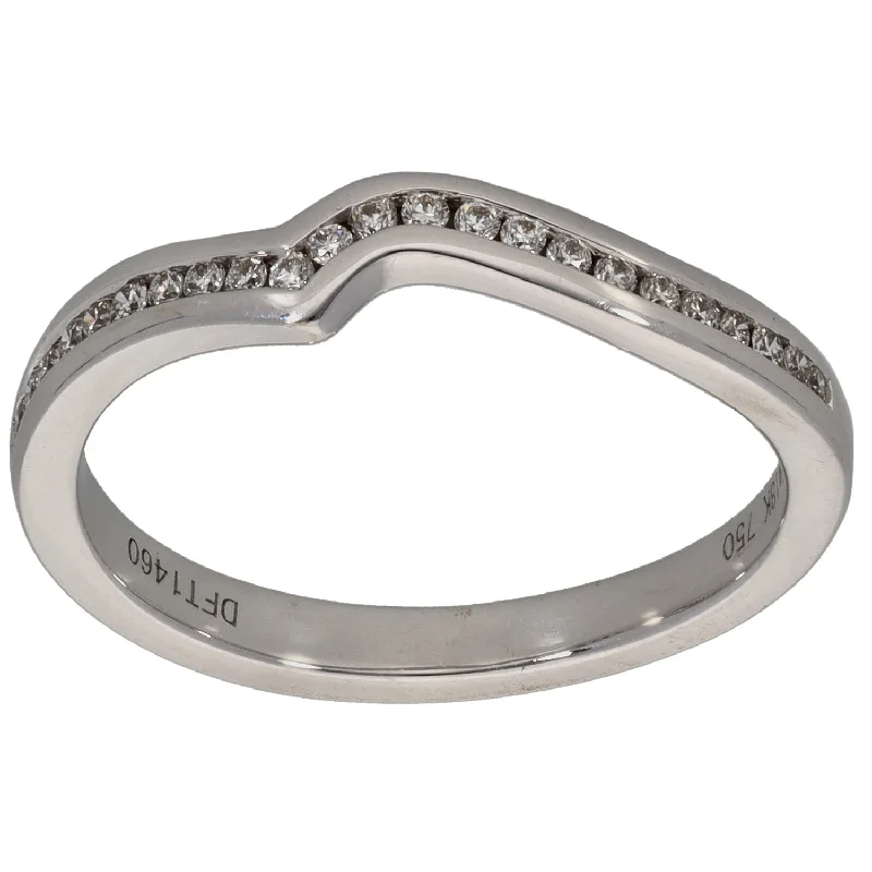 Wave pattern rings-18ct White Gold 0.12ct Diamond Wishbone Ring Size L