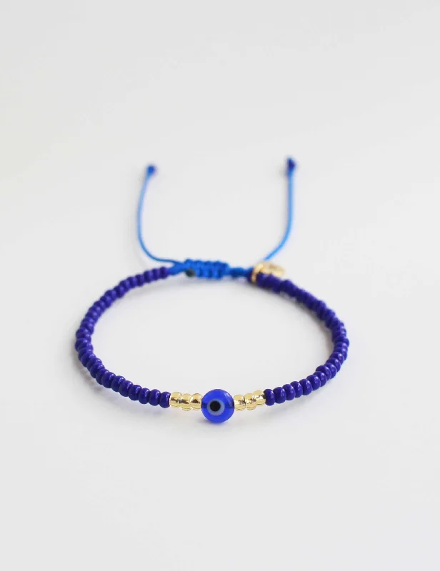 Bird feather bangles-Evil Eye Seed Bead in Blue