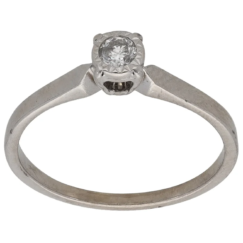 Simple modern rings-9ct White Gold 0.15ct Diamond Solitaire Ring Size Q