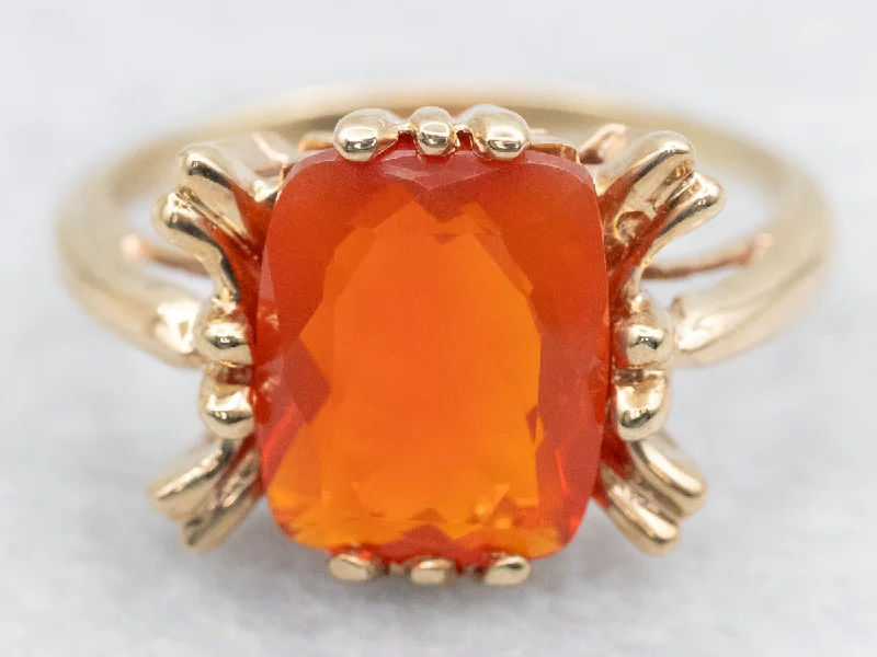 Oversized cocktail rings-Vintage Gold Mexican Fire Opal Ring