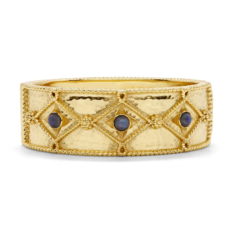 Wide chain bracelets-Victoria Hinged Bangle - Gold/Blue Labradorite