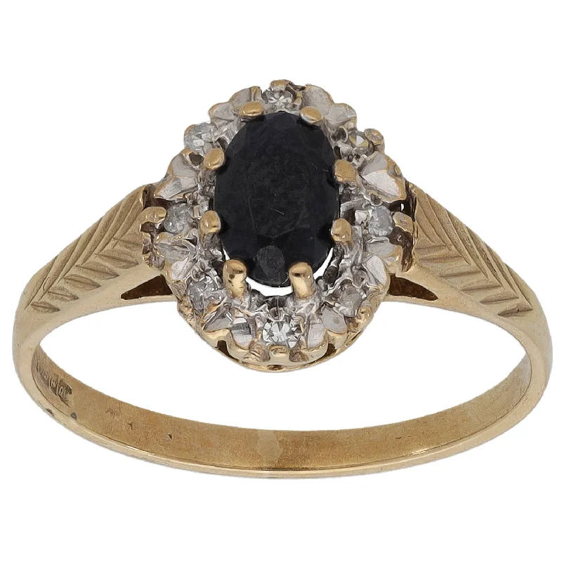 Two-tone rings-9ct Gold Sapphire & 0.04ct Diamond Dress/Cocktail Ring Size L