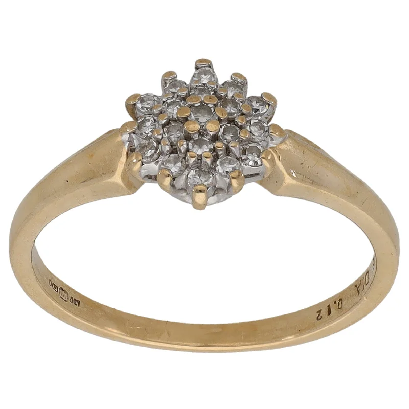 Rough band rings-9ct Gold 0.19ct Diamond Cluster Ring Size L