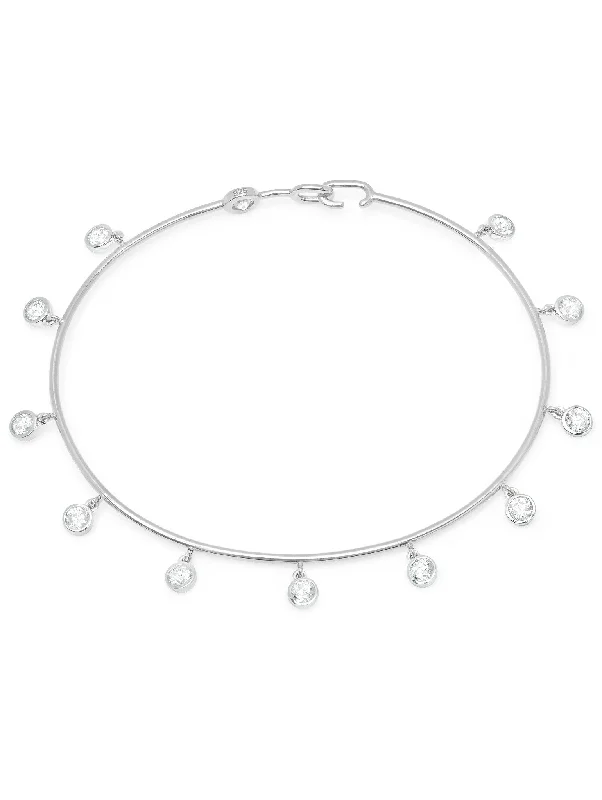 Aged silver bangles-Bezel Set Charm Bangle Finished in Pure Platinum Sale