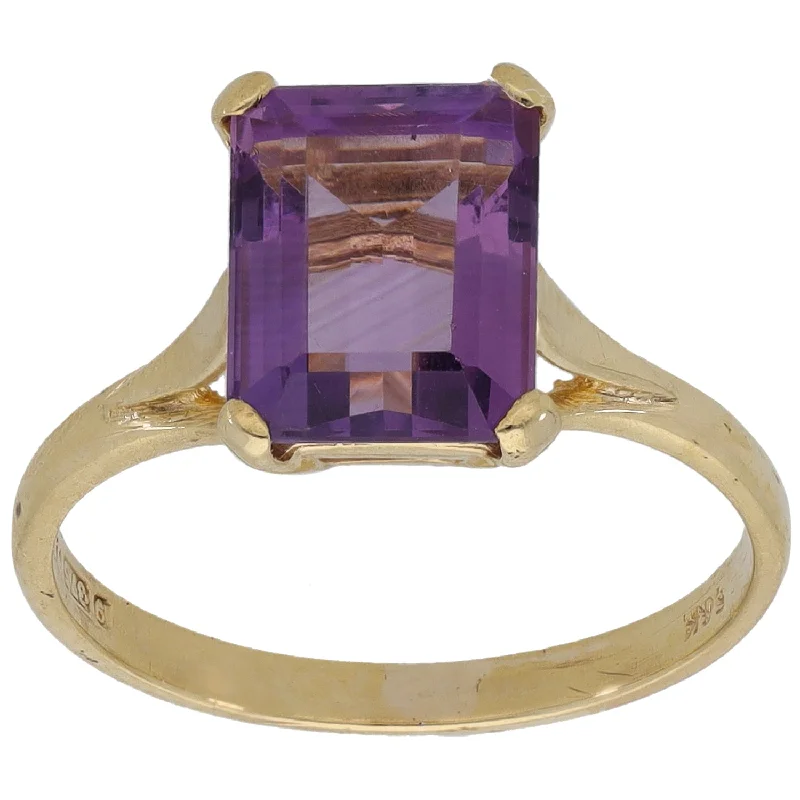 Onyx inlay rings-9ct Gold Amethyst Single Stone Ring Size L