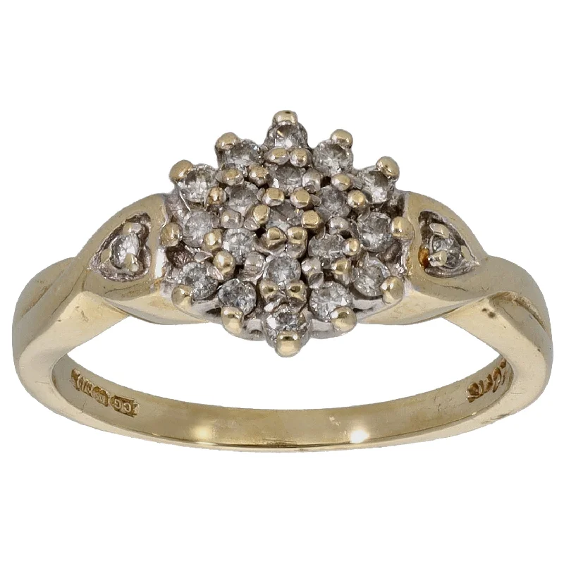 Vintage flair rings-9ct Gold 0.20ct Diamond Cluster Ring Size K