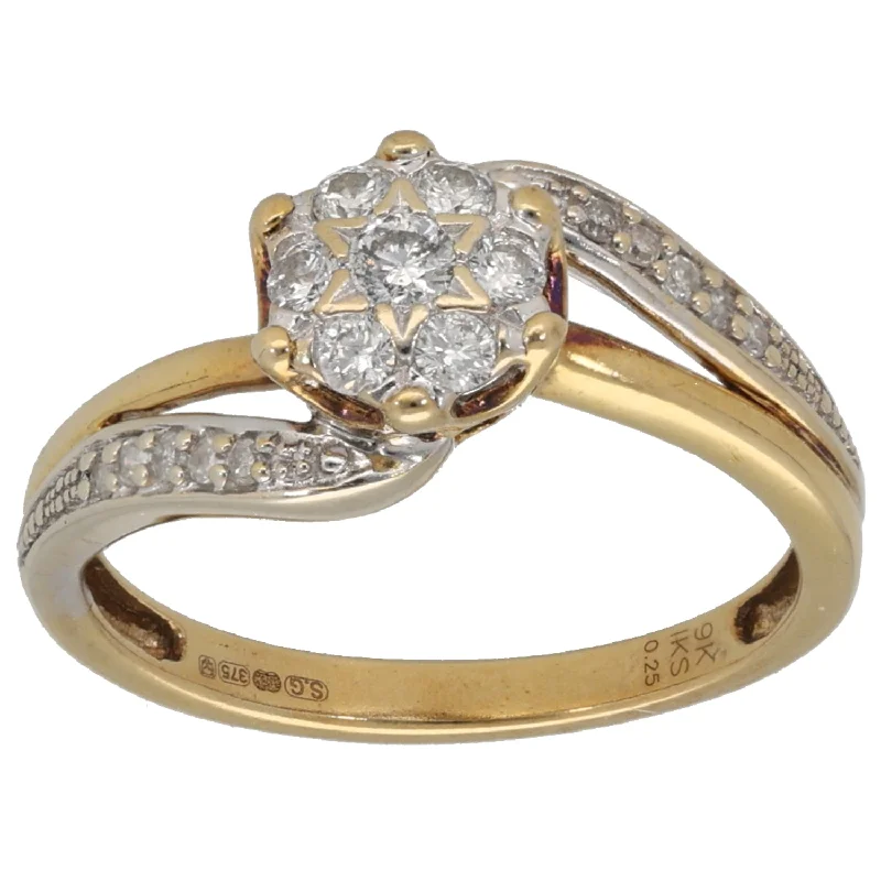 Open band rings-9ct Gold 0.27ct Diamond Diamond Cluster Ring Size K