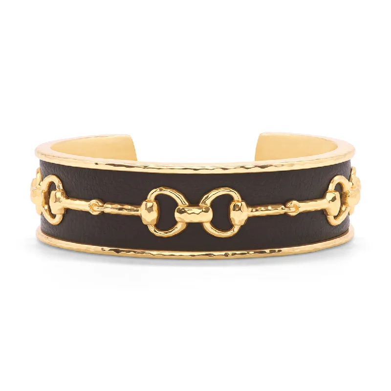 Retro deco bangles-Equestrian Snaffle Bit Cuff - Vegan Espresso Leather