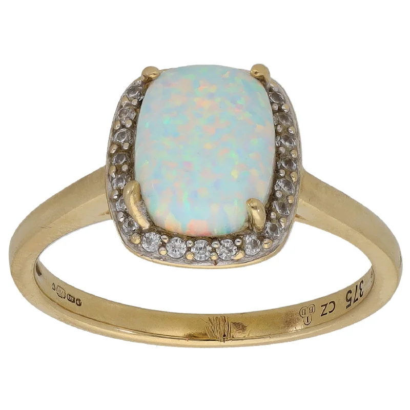 Natural form rings-9ct Gold Man Made Opal & Cubic Zirconia Dress/Cocktail Ring Size K