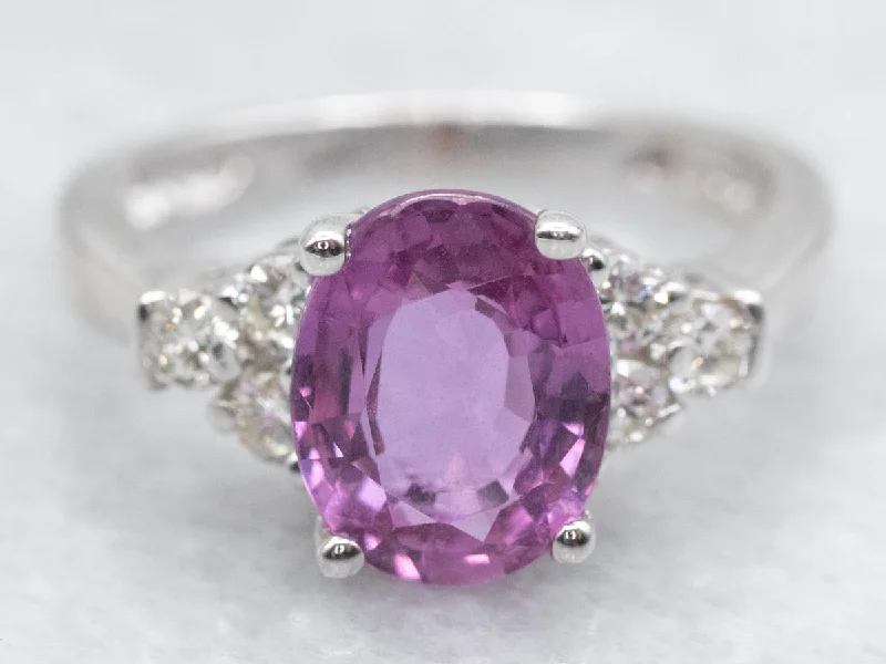 Fluid shape rings-Pink Sapphire and Diamond 18-Karat White Gold Ring