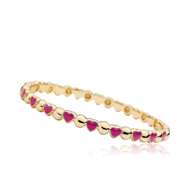 Cord wrap bracelets-Alternating Gold Circles & Colorful Hearts Bangle