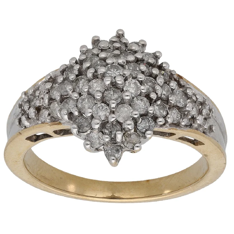 Wide band rings-9ct Gold 1.00ct Diamond Cluster Ring Size P