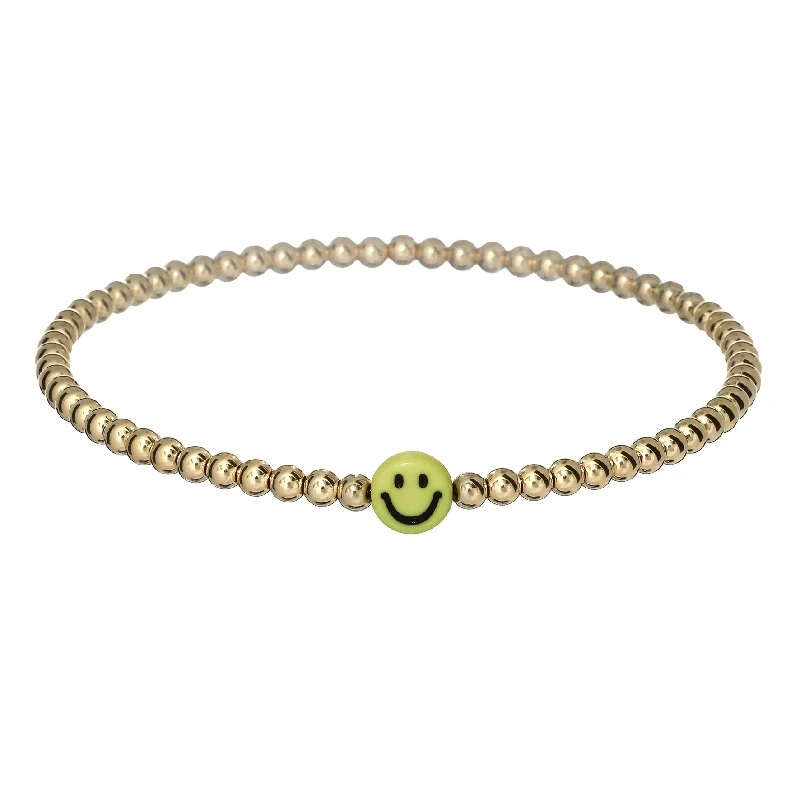 Polished metal bangles-"Happy Face" Charm with Tarnish-Free Ball Beads